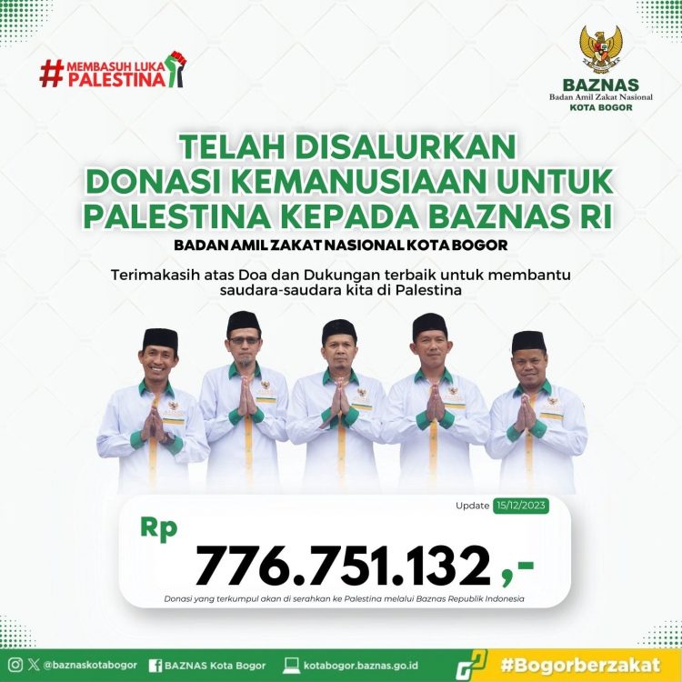 Baznas Kota Bogor Serahkan Infak Rp776 Juta ke Baznas RI Untuk Palestina