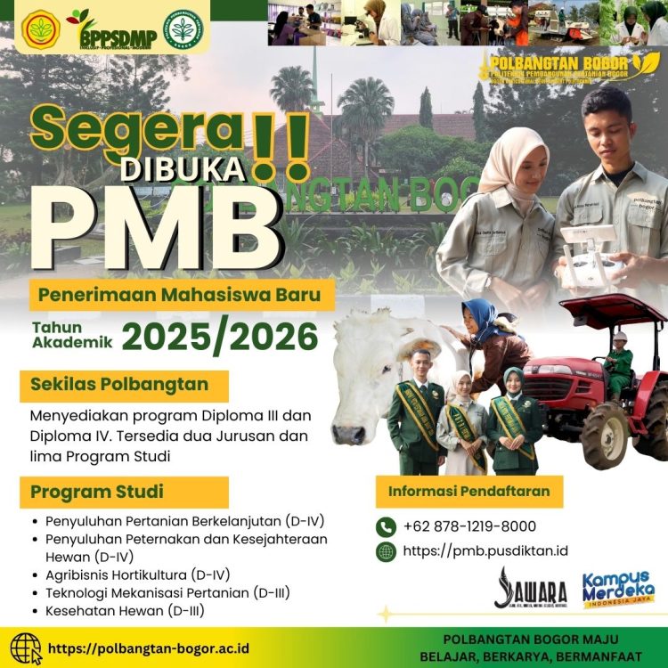 Pendaftaran Mahasiswa Baru Polbangtan Bogor Jalur Prestasi Tahun Akademik 2025/2026 Resmi Dibuka