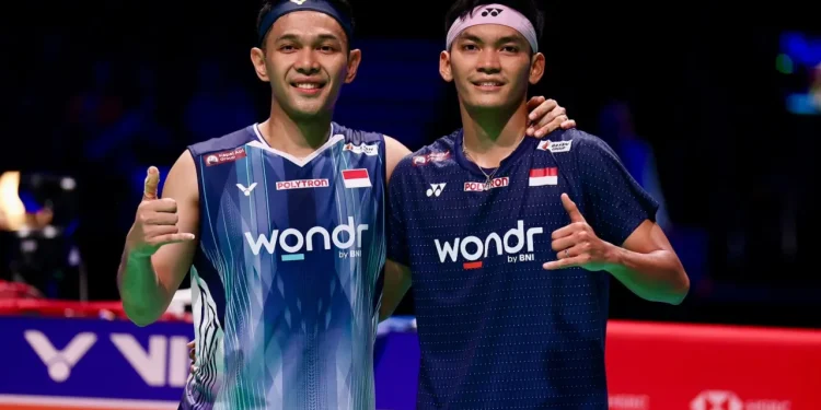 Pasangan ganda putra Indonesia, Fajar Alfian/Muhammad Shohibul Fikri. Foto: PBSI
